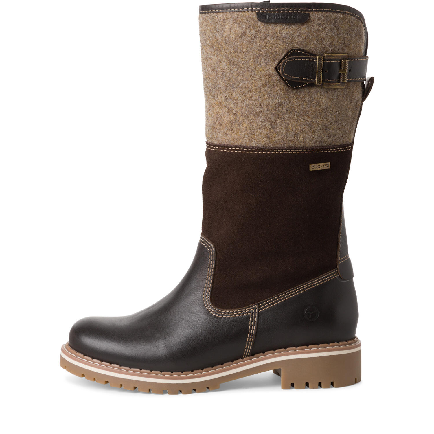 Hoher Winterstiefel Damen von Tamaris Mocca Comb mit Materialmix aus Leder und Wolle