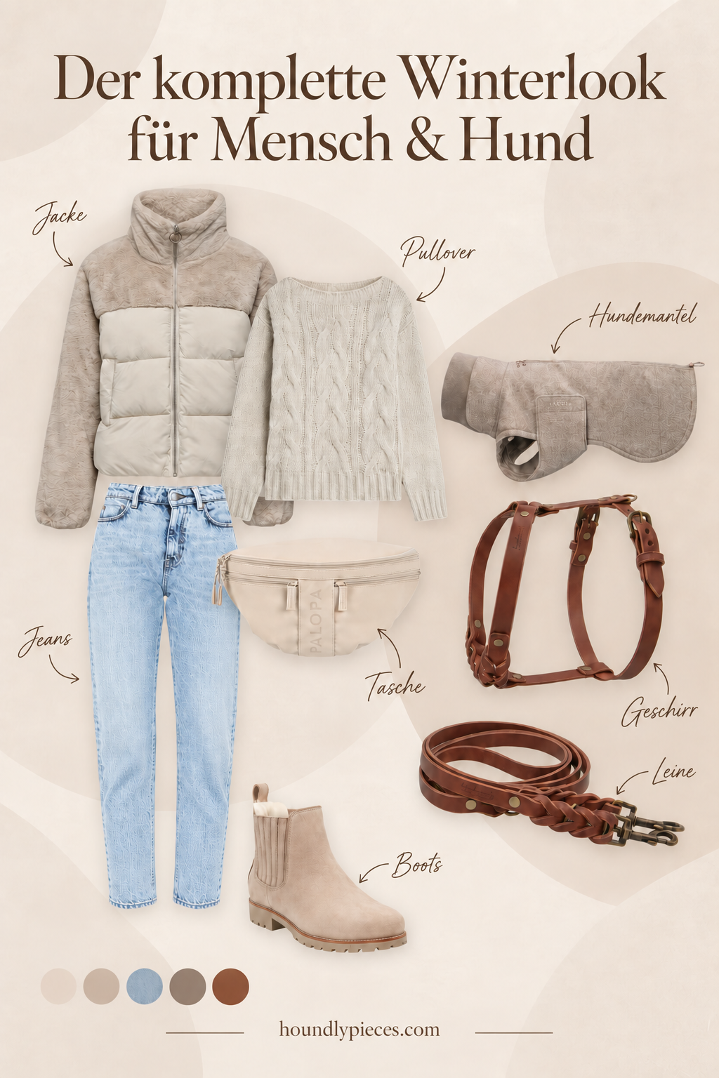 Kompletter Winter Outfit Beige Look für Mensch und Hund